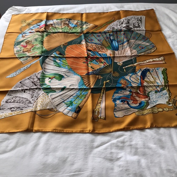 Hermes Accessories - Hermes gold silk scarf